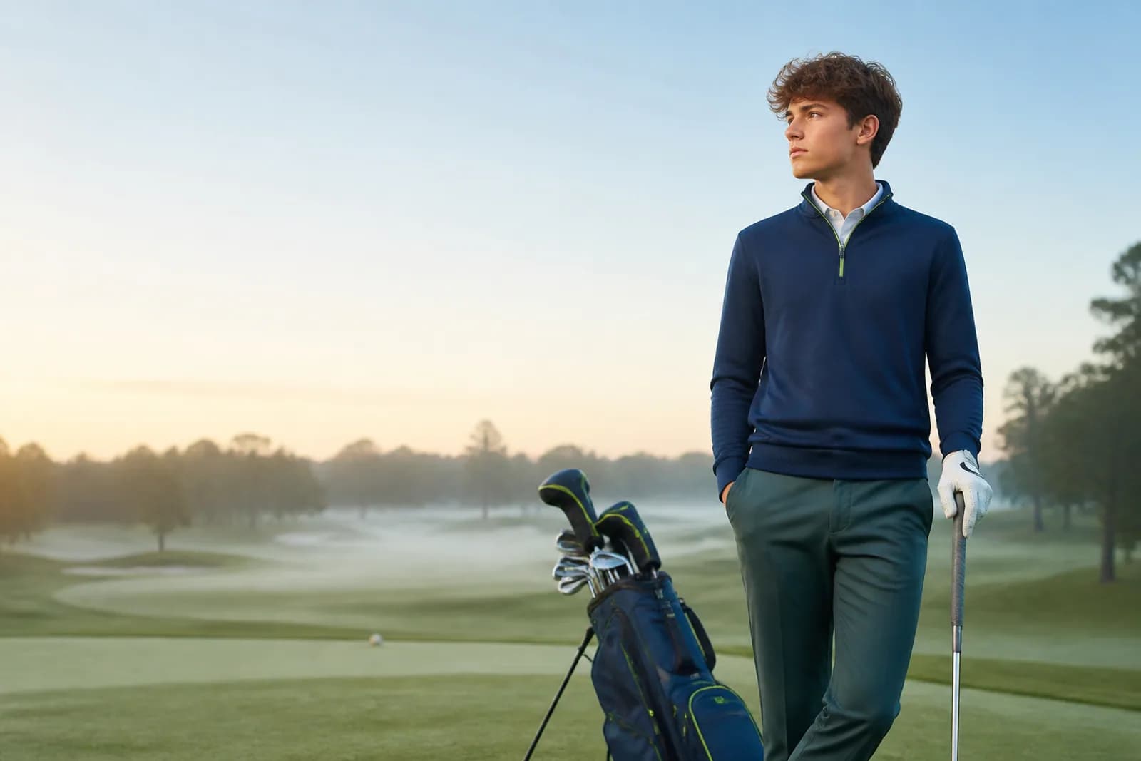 Confident golfer standing on a practice course