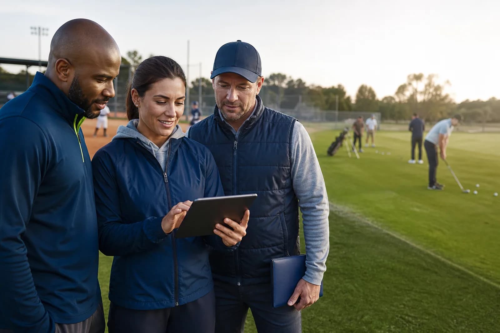 Coaches reviewing athlete development information together