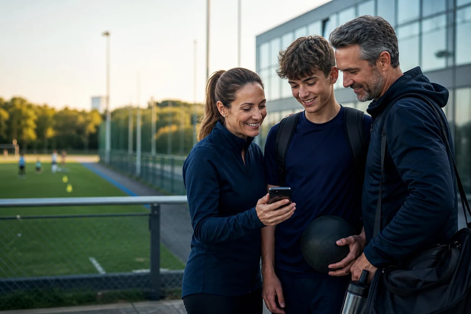 Parents reviewing athlete progress with their teenage athlete