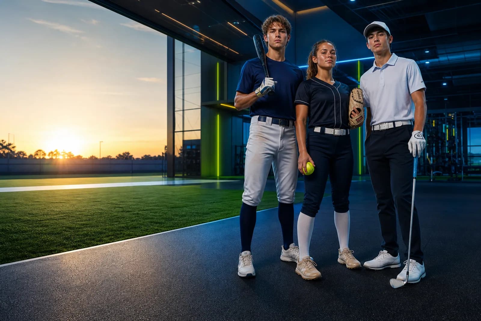 Baseball, softball, and golf athletes standing confidently after training