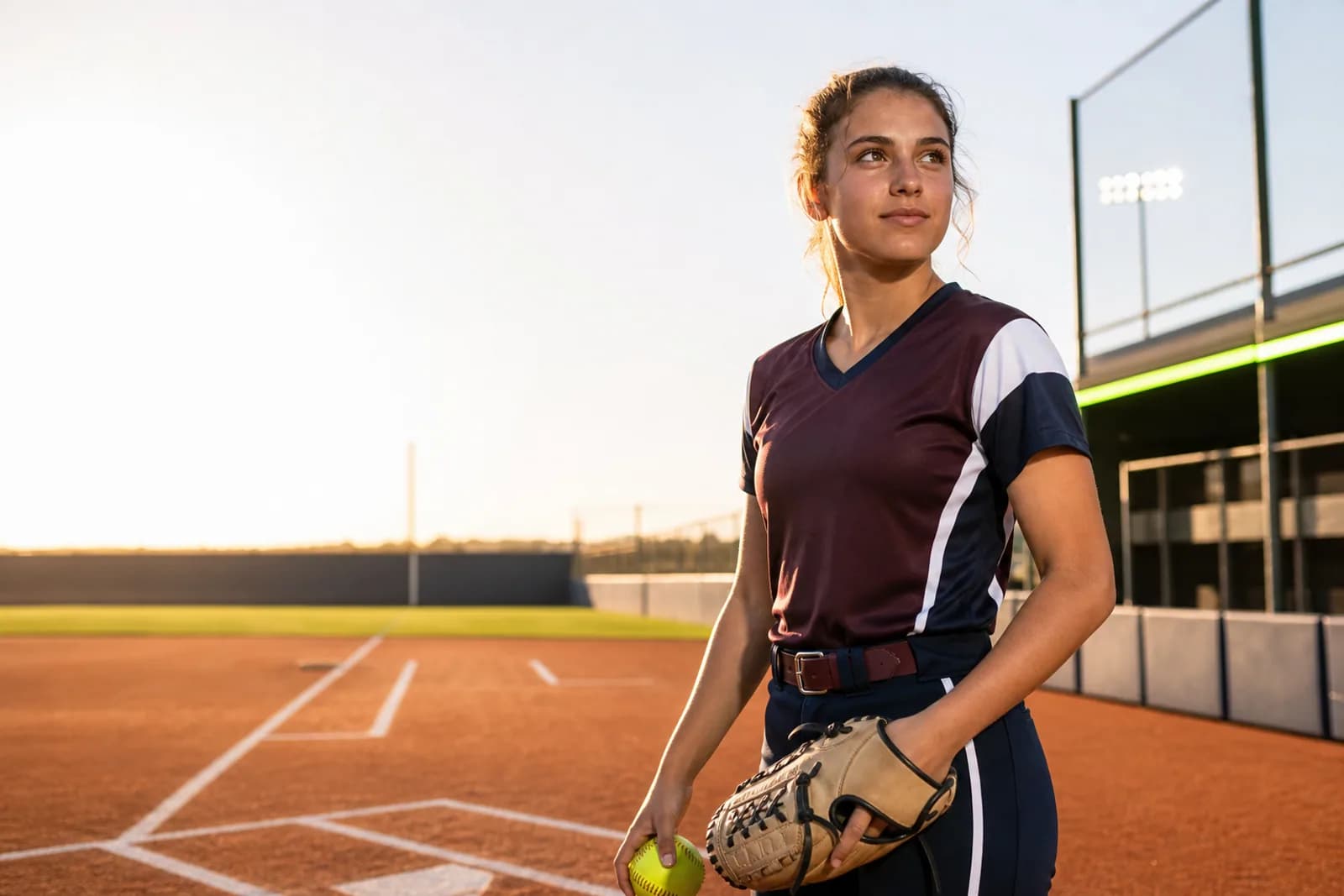 Confident softball athlete standing on the field